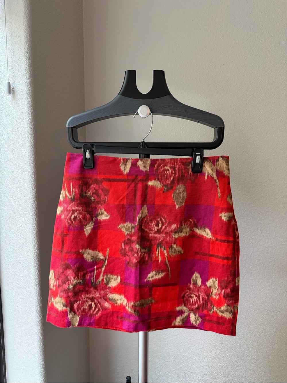 NWT Lauren Ralph Lauren Floral Linen-Cotton Pencil Red Miniskirt